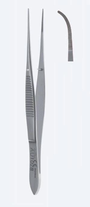 Пінцети, хірургічні, "Graefe", дисекційні, делікатні, вигнуті, кінчик 0,7 мм, загальна довжина 100 мм, 4". Бренд - Asanus Medizintechnik Gmb, Німеччина